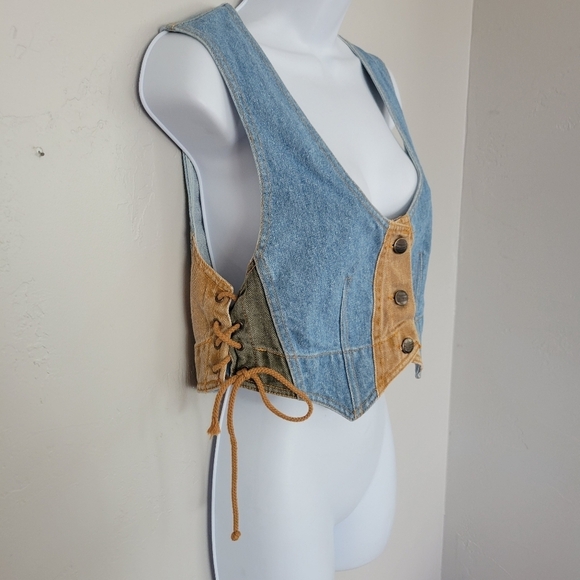 Derriere's Jeans Vintage Women's Small Blue Denim Vest Jean Waistcoat Tri-tone - Picture 2 of 8
